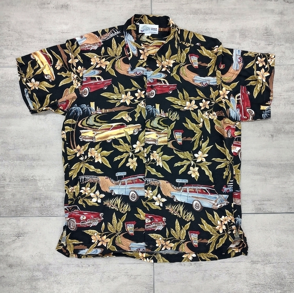 Vintage 90's Cruisin USA Men's Short Sleeve Button Up Hawaiian Luau Shirt Large